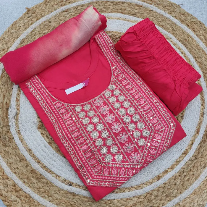 Premium Rayon Straight Top Bottom Dupatta Set | TS3382